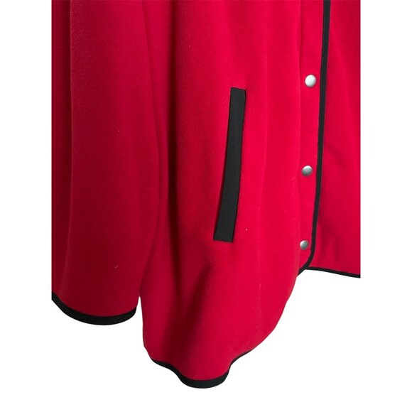 Susan Graver Weekend 3X Red Fleece Snap-Front Jacket Black Trimmed Collar Pocket - Picture 7 of 12